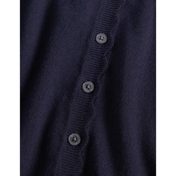 Boden Merino Wool Scallop Trim Cardigan Navy Blue Size 10 Button Front V-Neck - Picture 3 of 13